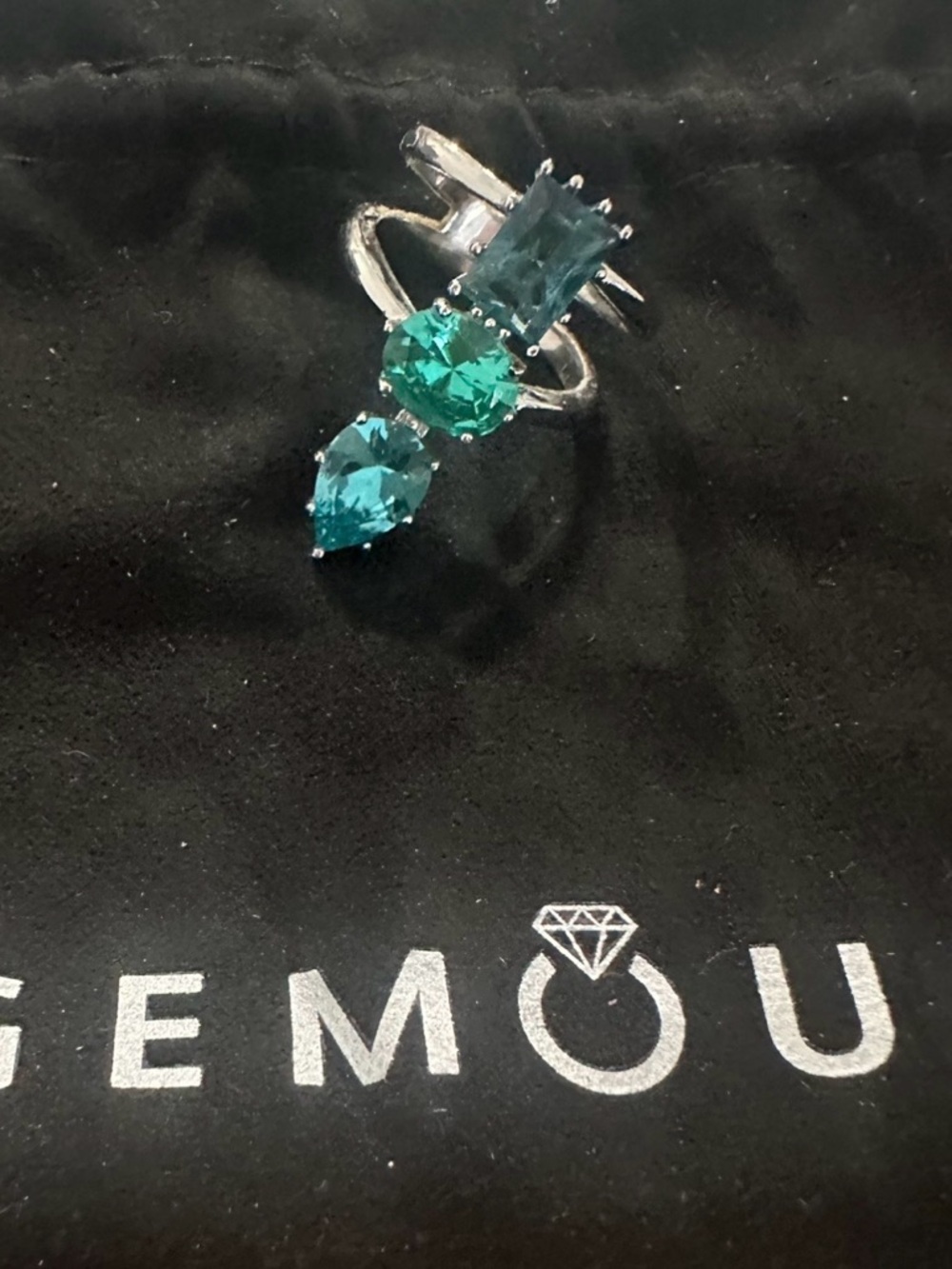 Gemour ring silver plated with semi precious stones size 8 - Picture 2 of 3